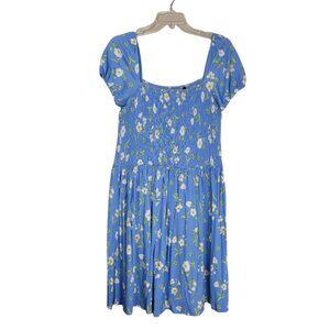 French Connection Shanti Smocked Sundress Blue Floral Women's Sz XL Summer